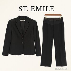 St. Emile Women’s Black Pantsuit Blazer Jacket & Trousers Set Size 6 Two-Button